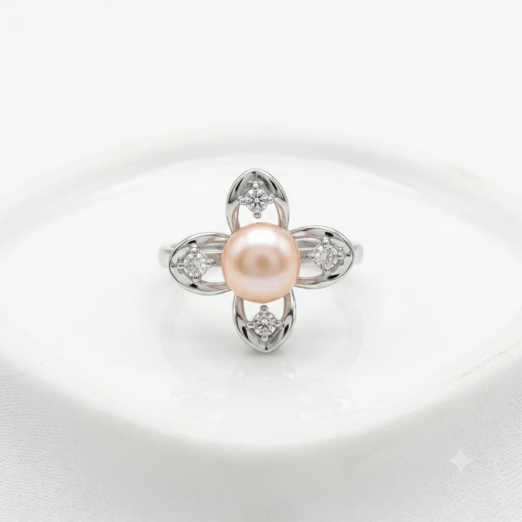 Original Pink Pearl Flower Ring - Free Size (অরিজিনাল মুক্তার আংটি)
