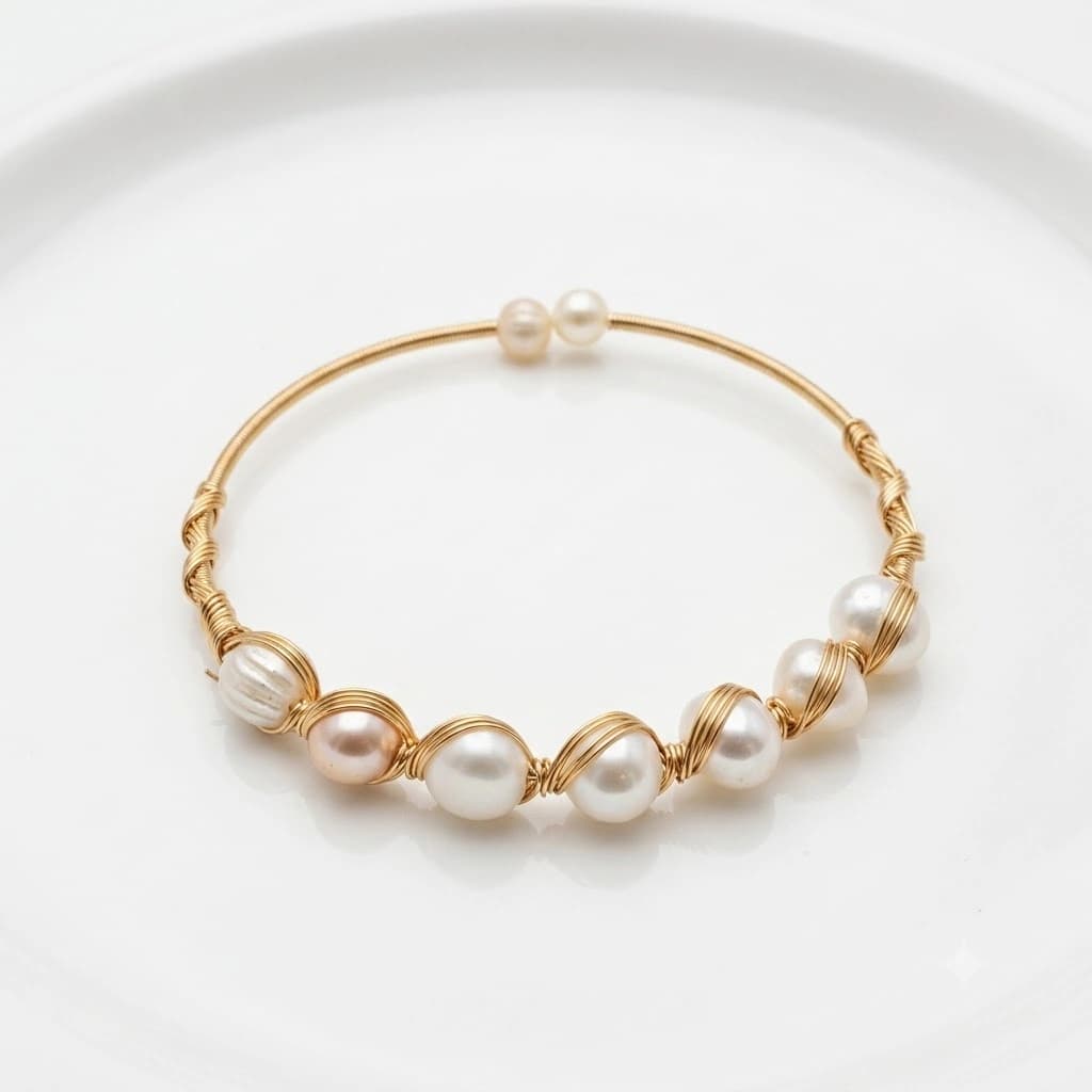 Original Natural Pearl Wire Wrapped Bracelet - Free Size (অরিজিনাল মুক্তার ব্রেসলেট)