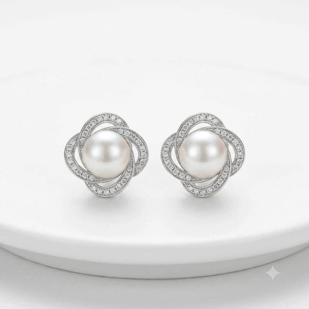 Original Pink Pearl Stud Earrings - Premium Flower Top (অরিজিনাল মুক্তার কানের টপ)